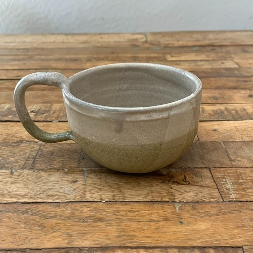 Art Studio Pottery Mug 3" Two-tone Green Taupe Glaze Minimal Earthy Grounding